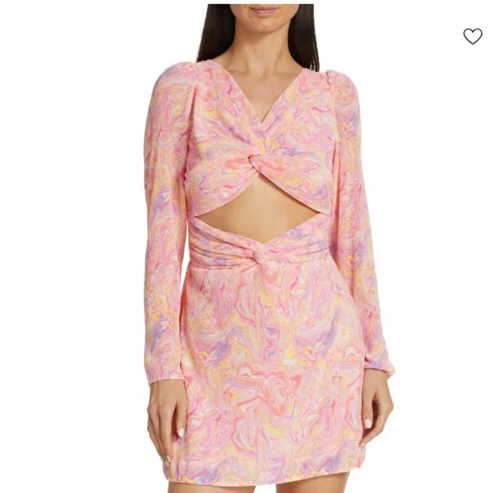 LoveShackFancy Nanita Marble Cut Out Mini Dress in Golden Maze NWT
